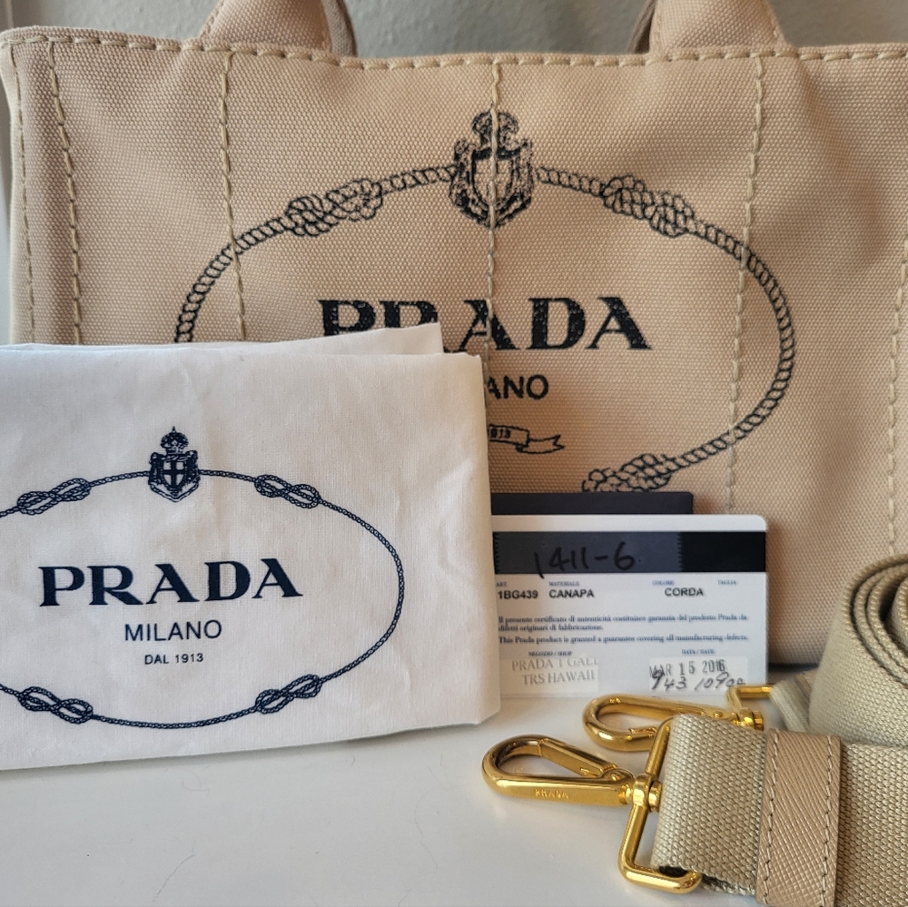 PRADA canvas small Canapa logo tote corda